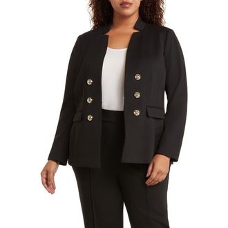 Tahari by ASL Faux Double Breasted Ponte Blazer in Black at Nordstrom Rack, Size 24W