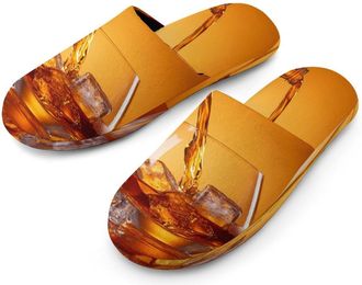 Generic Wine Whiskey Mens Flannel Slipper Soft Comfy House Shoes Non Slip Winter Warm Indoor Outdoor Slippers