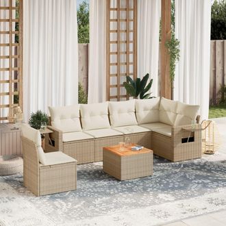 vidaXL Vidaxl - Set Sof&aacute;s De Jard&iacute;n 7 Piezas Y Cojines Rat&aacute;n Sint&eacute;tico Beige