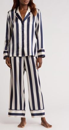 Nordstrom Tailored Stretch Silk Pajamas in Navy Olivia Stripe at Nordstrom, Size X-Small