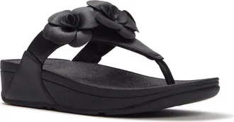 FitFlop Lulu Flower Toe-Post Sandals in Black at Nordstrom, Size 10