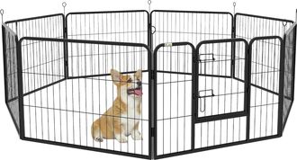 OEM Corralito Para Perros De 8 Paneles 80x60 Cm Con Forma Personalizable Puerta Marco De Acero Y 8 Anclajes De Tierra Negro