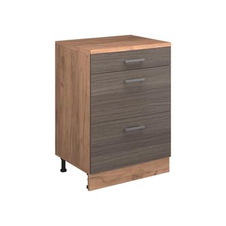 Vicco Armario De Cocina Para Techo Inclinado R-line, Gris Noble, 60 Cm Sin Inclinaci&oacute;n Con 3 Cajones, Vicco