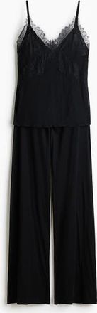 H&M Lace-trimmed Jersey Pyjamas in Black at Nordstrom, Size Xx-Small