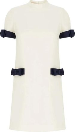 Valentino Garavani Geborduurde Crepe Couture Korte Jurk - Dames - Korte kleedjes - Wit - M - Wol - Kleedjes
