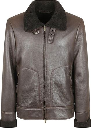 Salvatore Santoro Brown Sheep Skin Jacket With Shearling Collar And Structured Silhouette