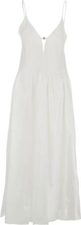 Tory Burch Linnen en Zijde Maxi Jurk - Dames - Maxi kleedjes - Wit - M - Linnen - Kleedjes