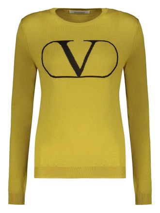 Valentino Garavani logo-embroidered crew-neck sweater - women - Virgin Wool - 42 - Yellow