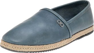 Ferragamo Blue Leather Slip On Espadrilles