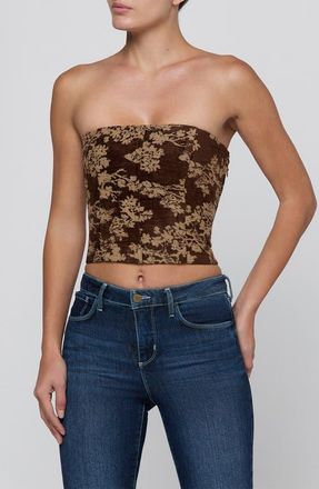 L'agence Paulette Strapless Crop Corset Top in Brown Floral Tapestry at Nordstrom, Size 12