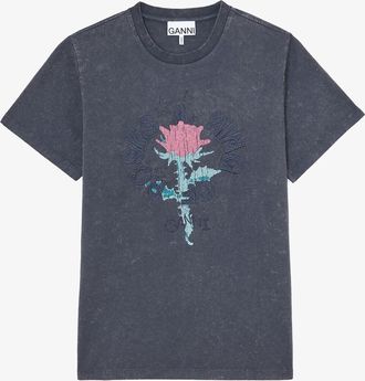 Ganni Mixed T-shirt with Rose - Size XXS Recycled Cotton