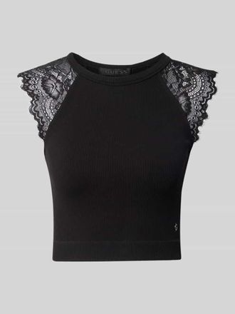 Guess Crop Top mit Spitzenbesatz Modell MILLIE in Black, Gr&ouml;&szlig;e XL