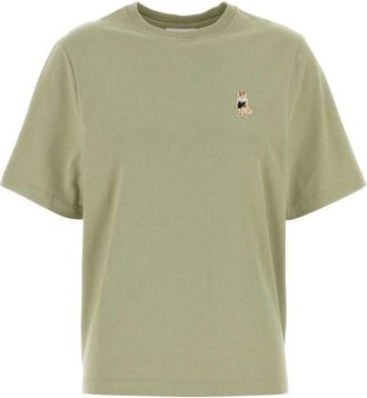 Maison Kitsun&eacute; Sage Green Round Neck Embroidered T-shirt