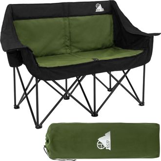 ECD Germany Ecd Germany Silla De Camping Doble Plegable, Sof&aacute; Port&aacute;til Para 2 Personas, Acolchado Caqui Con Estructura De Acero Y Portavasos, Asiento Para Acampad