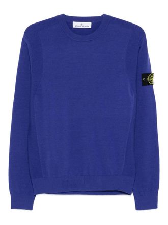 Stone Island crew-neck logo-patch sweater - Blue