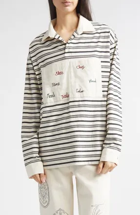 Kuro Syntax Rugger Stripe Rugby Shirt in Ivory/Navy at Nordstrom, Size 2