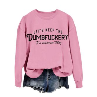 Generic Sweatshirts for Women Lets Keep The Dumbfuckery To A Minimum Womens Graphic Sweatshirts Funny Pullover Casual Long Sleeve Tops (XL) Pink