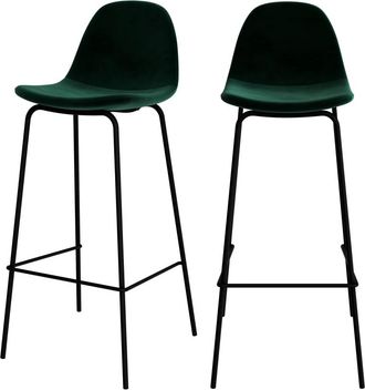 Rendez-Vous D&eacute;co Set de 2 sillas de bar en terciopelo verde oscuro 75 cm