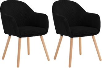 Woltu 2x Sillas De Comedor Sillas De Cocina Giratorias Con Patas De Metal Para Comedor. Asiento De Pana. Patas De Madera. Negro - Woltu