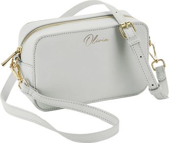 Generic Personalised Script Name Vegan Faux Leather Cross Body Bag With Detachable Strap - Custom Monogram Gifts For Her (Grey)