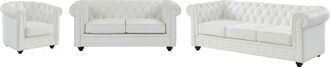 Vente-Unique Sof&aacute;s de 3 plazas, 2 plazas y sill&oacute;n en imitaci&oacute;n cuero blanco CHESTERFIELD