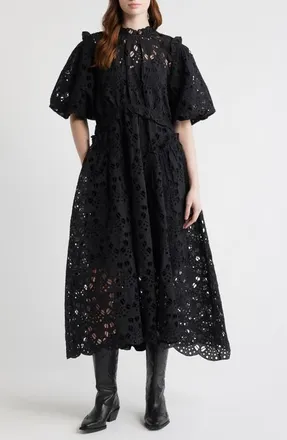 AllSaints Odette Eyelet Embroidered Dress in Black at Nordstrom, Size 10 Us