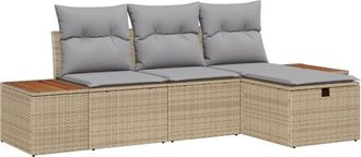 vidaXL Garden Sofa Set with Cushion 4 pcs Beige Poly Rattan vidaXL