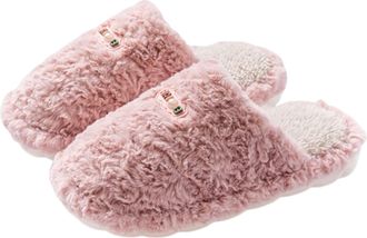 Generic Womens Cotton Slippers Memory Foam Insoles Cozy Faux Fur Lined Non-Slip Soft Warm Fleece-Lined Indoor Slippers Pink 3/3.5 UK