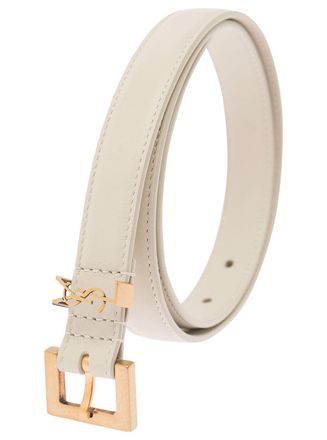 Saint Laurent Womens Leather Belt With Logo Buckle White Calf