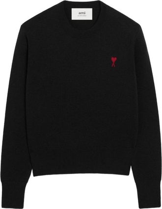 Ami Rondgebreide trui - Dames - Ronde hals truien - Zwart - XS - Wol - Truien & Vesten