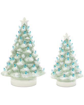Melrose International Set Of 2 LED Ceramic Christmas Tree