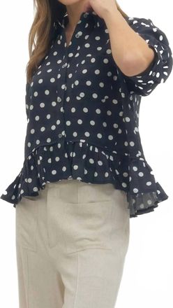 Entro Timeless Charm Polka Dot Blouse In Navy