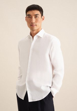 Seidensticker Businesshemd SEIDENSTICKER Regular, Herren, Gr. XXL45, normale &Auml;rmell&auml;ngen, weiss (wei&szlig;), 100% Leinen, unifarben, regular fit, 2-Knopf-Manschette, Hem