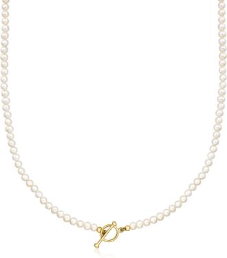 Ross-Simons 3.5-4mm Cultured Pearl Charm-Compatible Toggle Necklace in 18kt Gold Over Sterling