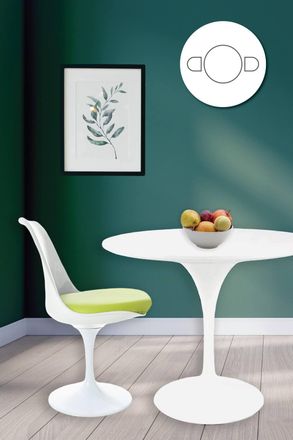 Fusion Living Tulip Set - White Medium Circular Table & Two Chairs with PU Cushion in Green