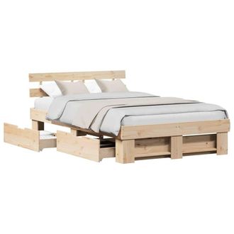 Berkfield Home Modern Bed Frame with Drawers 140 x 190 cm - Solid Pine Wood in Beige