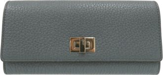 Fendi Light Blue Leather Long Wallet (Bi-Fold) (Pre-Owned)