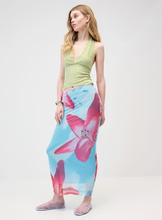 Twik Womens Printed mesh maxi skirt