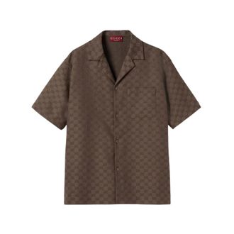 Gucci Camisa Bowling Gucci GG Canvas Mezcla de Lino - Shirts - Hombre - Marr&oacute;n - S