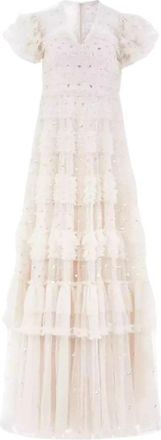Needle & Thread Vivian V-Neck Gown - Dames - Avondkleed - Beige - XS - Polyester - Kleedjes