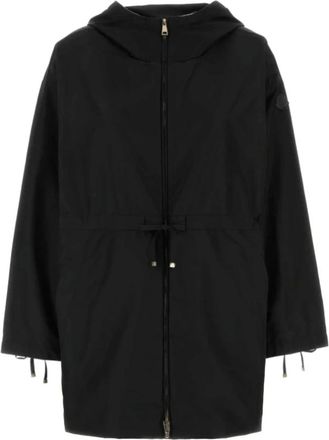 Moncler Zwarte Jas met Ritssluiting en Trekkoord Taille - Dames - Zomerjassen - Zwart - L - Polyester - Jassen
