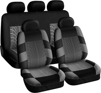 OEM Funda Asiento Coche - Universal - Gris Con Rayas Azules - Para Asientos Delanteros Y Traseros - Juego De 5 Piezas