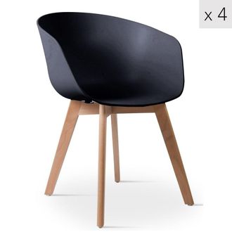 Nordlys Set 4 sillas escandinavas con patas de madera negro