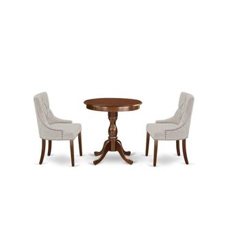 East West Furniture ESFR3-MAH-05 - 3-Pc Dinette Table Set - 2 Dining Room Chairs and 1 Kitchen Dining Table (Mahogany Finish)
