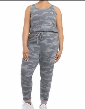 Danskin Womens Soft Brushed Fleece Jumpsuit In Gray Camo