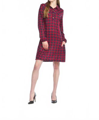 Papillon Plaid Henley Sweater Dress In Red