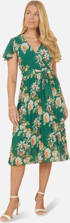 Yumi Pleated Floral Tie-Waist Wrap Midi Dress in Green at Nordstrom, Size 10