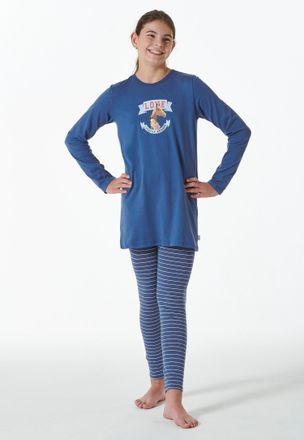 Schiesser Schlafanzug SCHIESSER Horse World, Herren, Gr. 116, blau, Single Jersey, Obermaterial: 100% Baumwolle. Obermaterial Hose: 95% Baumwolle, 5% Elasthan, 