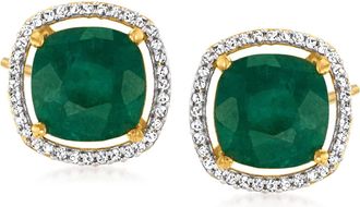 Ross-Simons Emerald and. Diamond Earrings in 18kt Gold Over Sterling