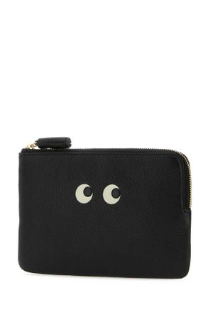 Anya Hindmarch Womens Black Leather Loose Pocket Eyes Pouch Borse A Mano